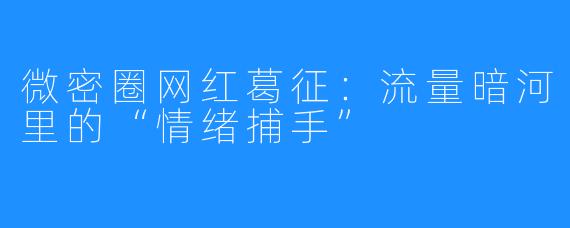 微密圈网红葛征:流量暗河里的“情绪捕手”