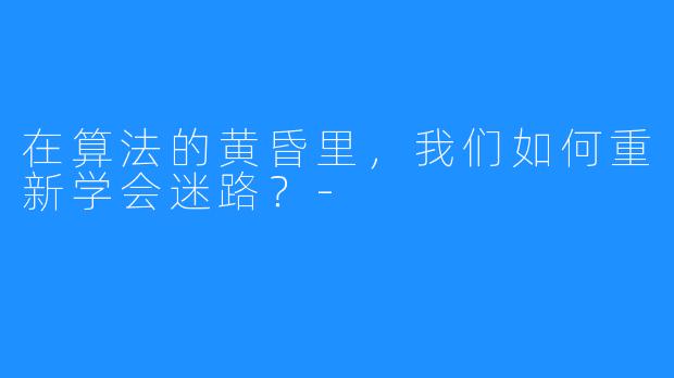 在算法的黄昏里,我们如何重新学会迷路?-